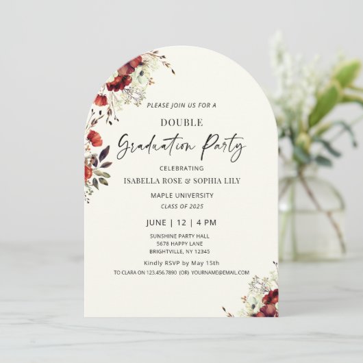 Bloemen Dubbele Graduation Party Twin Afstuderen Kaart (Staand voorkant)