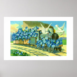 Bloemen, duiken en trein poster