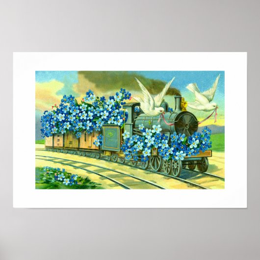 Bloemen, duiven en trein poster (Voorkant)