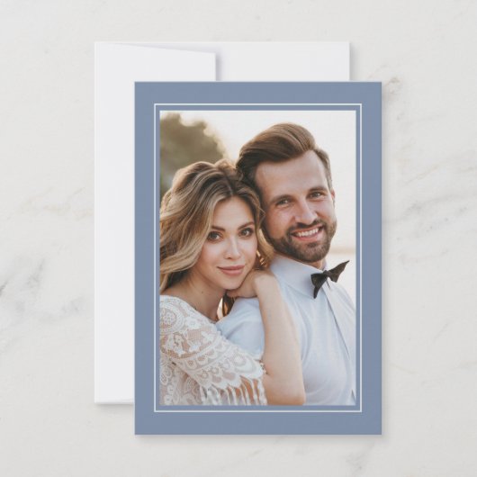 Bloemen Dusty Blue Elegant Wedding Foto Bedankkaart (Voorkant)