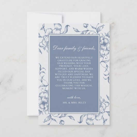 Bloemen Dusty Blue Elegant Wedding Foto Bedankkaart (Achterkant)