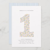 Bloemen Eén Eerste Verjaardag Uitnodigen Kaart (Voorkant / Achterkant)