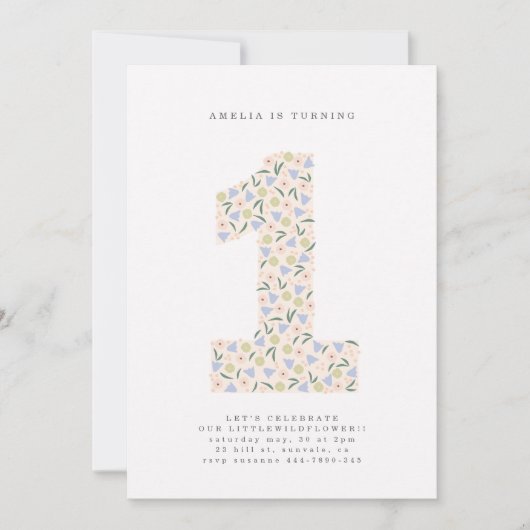 Bloemen Eén Eerste Verjaardag Uitnodigen Kaart (Voorkant)