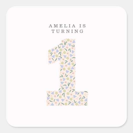 Bloemen Een eerste verjaardag Uitnodigen Vierkante Vierkante Sticker (Voorkant)