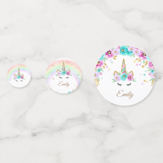 Bloemen Eenhoorn confetti met regenboog en spranke (Voorkanten)