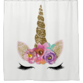 Bloemen Eenhoorn Gouden Glitter Glam Meisjes Spark Douchegordijn (Voorkant)