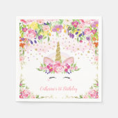 Bloemen Eenhoorn Roze Regenboog Verjaardagspapier  Servet (Voorkant)