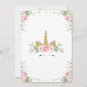 Bloemen Eenhoorn Verjaardag Uitnodiging Roze Goud (Achterkant)