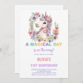 Bloemen Eenhoorn Verjaardag Uitnodigingen (Voorkant / Achterkant)