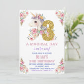 Bloemen Eenhoorn Verjaardag Uitnodigingen Glitter (Staand voorkant)