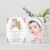 Bloemen Eenhoorn Verjaardag Uitnodigingen Glitter (Staand voorkant)