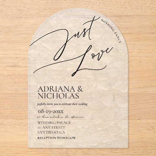 Bloemen Eenvoudig Niets Fancy Alleen Liefde Trouwe Acryl Uitnodigingen (Voorkant)