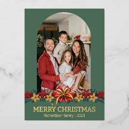 Bloemen Eenvoudige Elegante Familie Kerstmis Foto Folie Feestdagenkaart