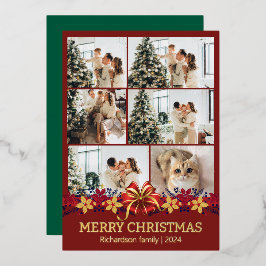 Bloemen Eenvoudige Elegante Familie Kerstmis Foto Folie Feestdagenkaart