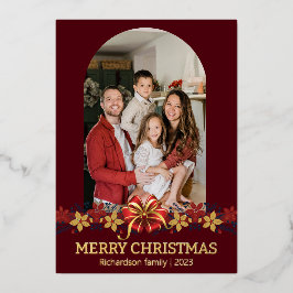 Bloemen Eenvoudige Elegante Familie Kerstmis Foto Folie Feestdagenkaart