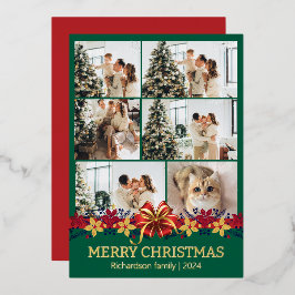 Bloemen Eenvoudige Elegante Familie Kerstmis Foto Folie Feestdagenkaart