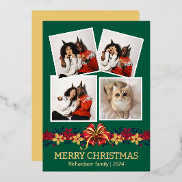 Bloemen Eenvoudige Elegante Familie Kerstmis Foto Folie Feestdagenkaart