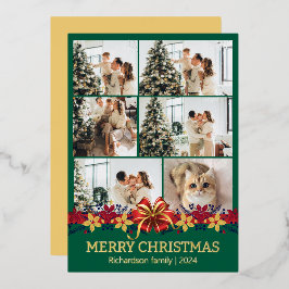 Bloemen Eenvoudige Elegante Familie Kerstmis Foto Folie Feestdagenkaart