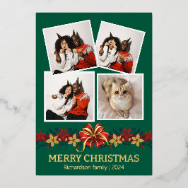 Bloemen Eenvoudige Elegante Familie Kerstmis Foto Folie Feestdagenkaart