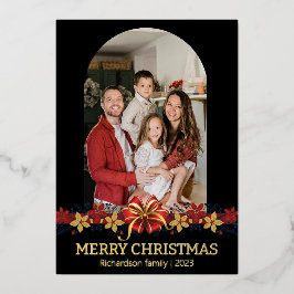 Bloemen Eenvoudige Elegante Familie Kerstmis Foto Folie Feestdagenkaart