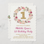 Bloemen Eerste 1e verjaardag Meisje Party Uitnodig Kaart (Voorkant / Achterkant)