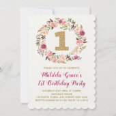 Bloemen Eerste 1e verjaardag Meisje Party Uitnodig Kaart (Voorkant)