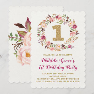 Bloemen Eerste 1e verjaardag Meisje Party Uitnodig Kaart