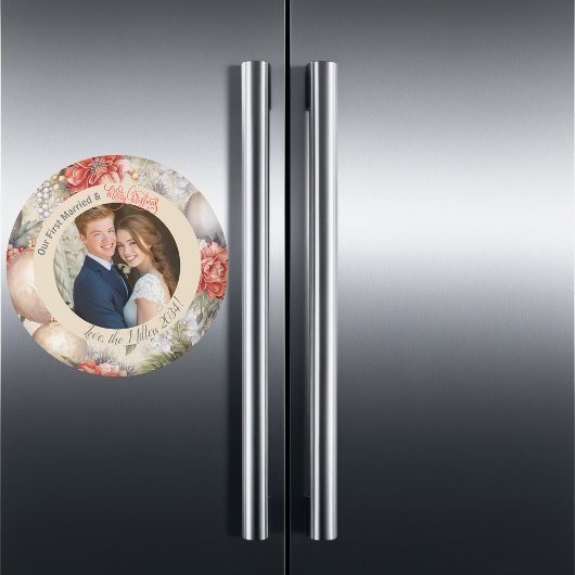  Bloemen Eerste Getrouwde Kerstfoto Magneet