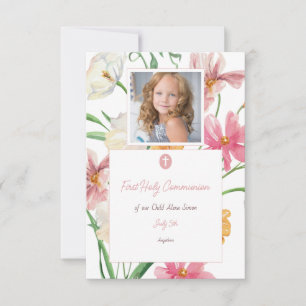 Bloemen Eerste Heilige Communie Foto RSVP Kaartje