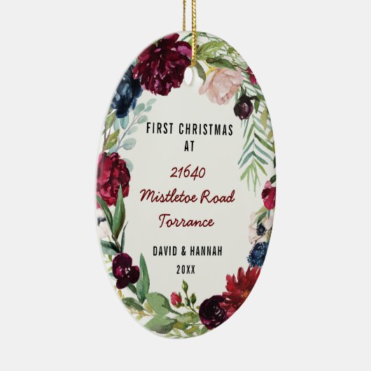 Bloemen eerste kerst in nieuw huis | Nieuw adres Keramisch Ornament (Rechts)