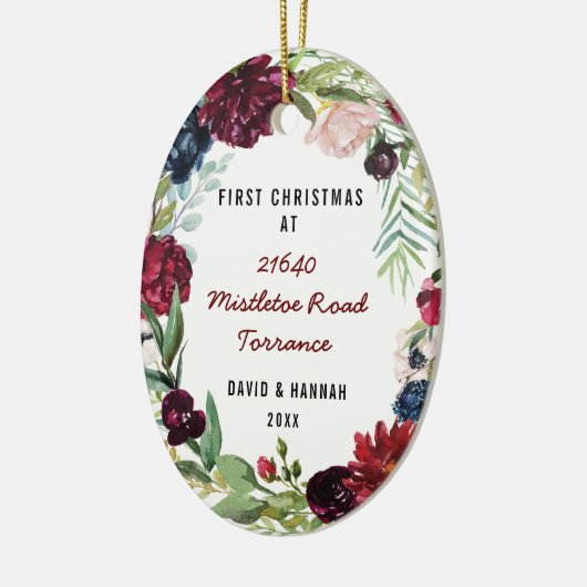 Bloemen eerste kerst in nieuw huis | Nieuw adres Keramisch Ornament (Links)