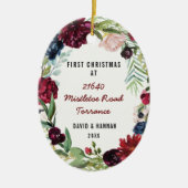 Bloemen eerste kerst in nieuw huis | Nieuw adres Keramisch Ornament (Voorkant)