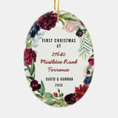 Bloemen eerste kerst in nieuw huis | Nieuw adres Keramisch Ornament (Achterkant)