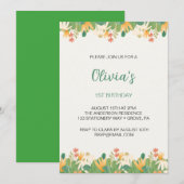 Bloemen Eerste Verjaardag uitnodiging (Voorkant / Achterkant)