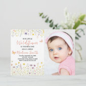 Bloemen Eerste Verjaardag Uitnodiging met foto (Staand voorkant)
