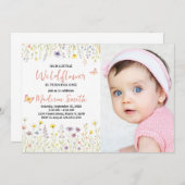 Bloemen Eerste Verjaardag Uitnodiging met foto (Voorkant / Achterkant)