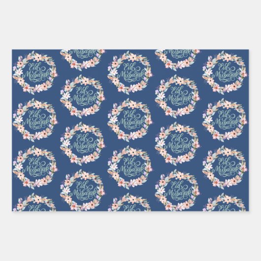 Bloemen Eid Mubarak Gift Inpakpapier Vel (Voorkant 3)