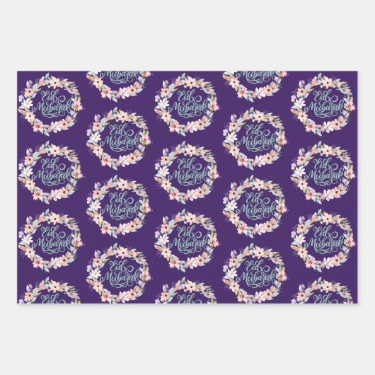 Bloemen Eid Mubarak Gift Inpakpapier Vel (Voorkant 2)
