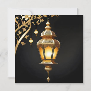 Bloemen Eid Mubarak Islamitische lantaarn Zwart Go Feestdagenkaart