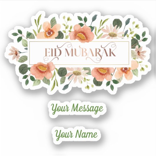 Bloemen Eid Mubarak Sticker (Voorkant)