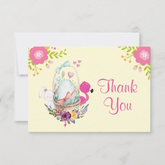 Bloemen, Eieren, Flamingo en Bunny Waterverf Bedan Kaart (Voorkant)