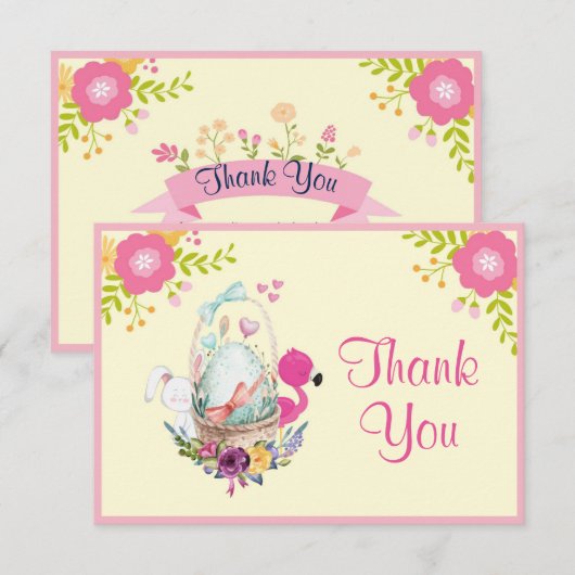 Bloemen, Eieren, Flamingo en Bunny Waterverf Bedan Kaart (Voorkant / Achterkant)