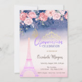 Bloemen, Eiffel Tower Butterfly Ombre Quinceanera Kaart (Voorkant)