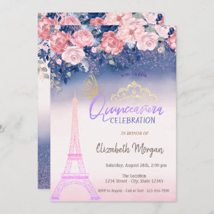 Bloemen, Eiffel Tower Butterfly Ombre Quinceanera Kaart