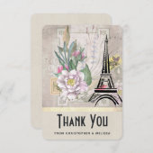 bloemen, Eiffel Tower en Burlap Wedding Bedankkaart (Voorkant / Achterkant)