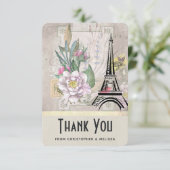 bloemen, Eiffel Tower en Burlap Wedding Bedankkaart (Staand voorkant)