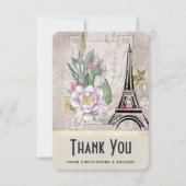  bloemen, Eiffel Tower en Burlap Wedding Bedankkaart (Voorkant)