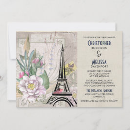  bloemen, Eiffel Tower en Burlap Wedding Kaart