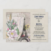 bloemen, Eiffel Tower en Burlap Wedding Kaart (Voorkant / Achterkant)