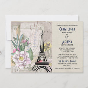 bloemen, Eiffel Tower en Burlap Wedding Kaart